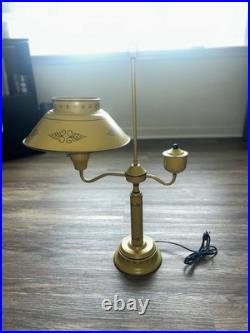 Vintage 1950-1960 Toleware Table Lamp Mustard Yellow Floral Design 27 Tall