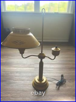 Vintage 1950-1960 Toleware Table Lamp Mustard Yellow Floral Design 27 Tall