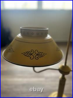 Vintage 1950-1960 Toleware Table Lamp Mustard Yellow Floral Design 27 Tall