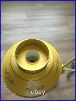 Vintage 1950-1960 Toleware Table Lamp Mustard Yellow Floral Design 27 Tall