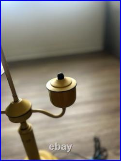 Vintage 1950-1960 Toleware Table Lamp Mustard Yellow Floral Design 27 Tall