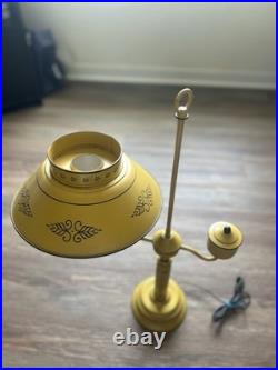 Vintage 1950-1960 Toleware Table Lamp Mustard Yellow Floral Design 27 Tall