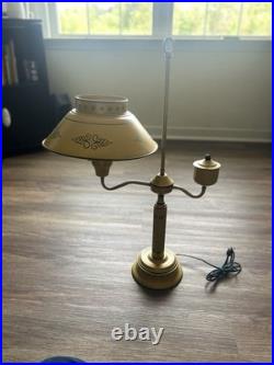 Vintage 1950-1960 Toleware Table Lamp Mustard Yellow Floral Design 27 Tall