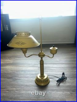 Vintage 1950-1960 Toleware Table Lamp Mustard Yellow Floral Design 27 Tall