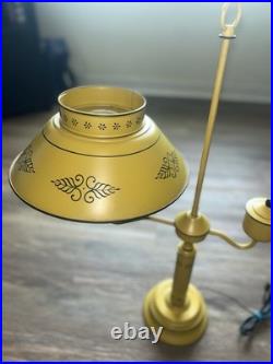Vintage 1950-1960 Toleware Table Lamp Mustard Yellow Floral Design 27 Tall