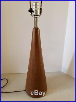 Vintage 1950's Mid Century Modern Teak Cone Design Eames Era Danish Table Lamp