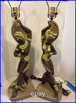 Vintage 1950s Mid Century Reglor Of California Chalkware Original Table Lamps