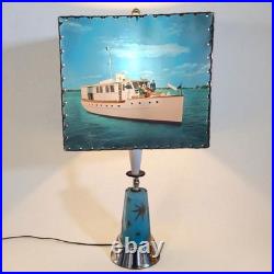 Vintage 1950s Mid Century Table Lamp Starburst Base Nautical Shade MCM 24.5