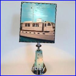 Vintage 1950s Mid Century Table Lamp Starburst Base Nautical Shade MCM 24.5