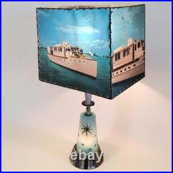 Vintage 1950s Mid Century Table Lamp Starburst Base Nautical Shade MCM 24.5