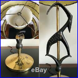 Vintage 1950s REMBRANDT Antelope GAZELLE Table Lamp FIBERGLASS SHADE Light MCM