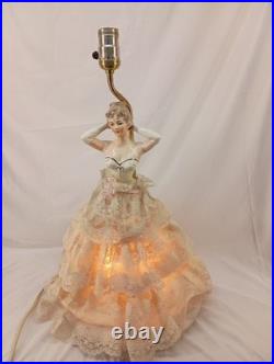 Vintage 1950s Victorian Style Porcelain Lady Bust Dual Light Table Lamp 19 Tall