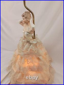 Vintage 1950s Victorian Style Porcelain Lady Bust Dual Light Table Lamp 19 Tall
