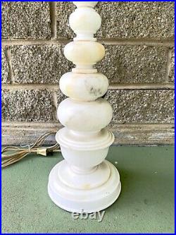 Vintage 1950s White Italian Sculpted Alabaster Marble Tall Table Lamp