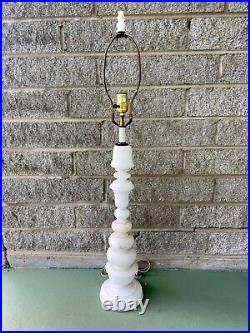 Vintage 1950s White Italian Sculpted Alabaster Marble Tall Table Lamp