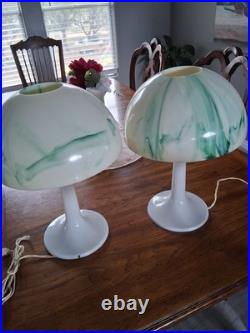 Vintage 1960 Mushroom Shape Table Lamps Set of 2 Green Marbled