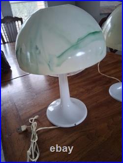 Vintage 1960 Mushroom Shape Table Lamps Set of 2 Green Marbled