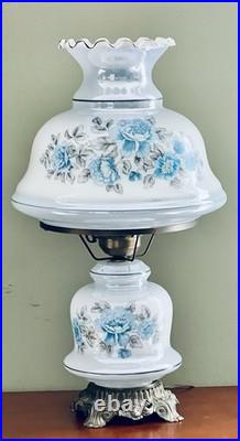 Vintage 1960's 25Floral Blue Rose Gone With The Wind Style Hurricane Table Lamp Vintage 1960's 25Floral Blue Rose Gone With The Wind Style Hurricane Table Lamp
