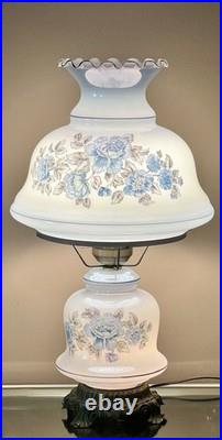 Vintage 1960's 25Floral Blue Rose Gone With The Wind Style Hurricane Table Lamp