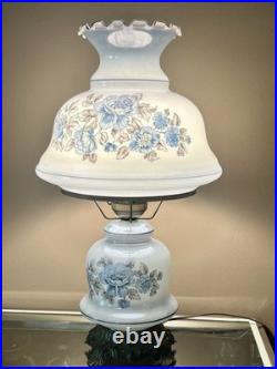 Vintage 1960's 25Floral Blue Rose Gone With The Wind Style Hurricane Table Lamp