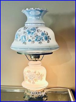 Vintage 1960's 25Floral Blue Rose Gone With The Wind Style Hurricane Table Lamp