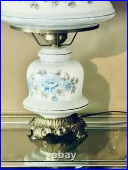 Vintage 1960's 25Floral Blue Rose Gone With The Wind Style Hurricane Table Lamp