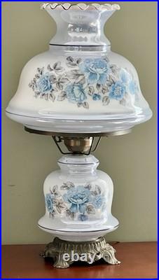 Vintage 1960's 25Floral Blue Rose Gone With The Wind Style Hurricane Table Lamp