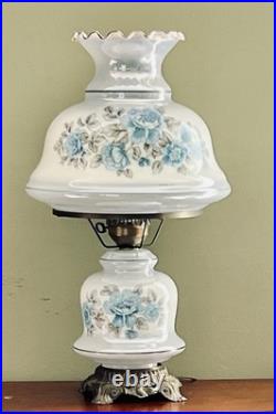 Vintage 1960's 25Floral Blue Rose Gone With The Wind Style Hurricane Table Lamp