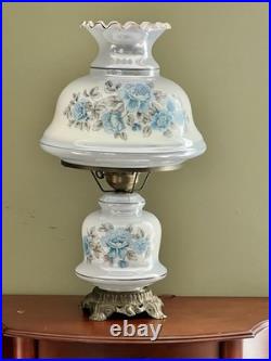Vintage 1960's 25Floral Blue Rose Gone With The Wind Style Hurricane Table Lamp