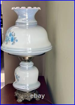 Vintage 1960's 25Floral Blue Rose Gone With The Wind Style Hurricane Table Lamp Vintage 1960's 25Floral Blue Rose Gone With The Wind Style Hurricane Table Lamp
