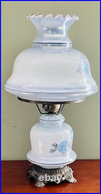 Vintage 1960's 25Floral Blue Rose Gone With The Wind Style Hurricane Table Lamp