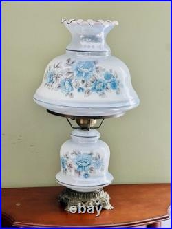 Vintage 1960's 25Floral Blue Rose Gone With The Wind Style Hurricane Table Lamp
