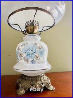 Vintage 1960's 25Floral Blue Rose Gone With The Wind Style Hurricane Table Lamp