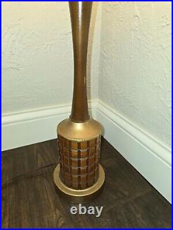 Vintage 1960s GRUVWOOD Table Lamp MCM Decor Wood Metal Bedside Accent