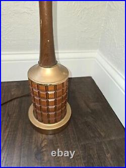 Vintage 1960s GRUVWOOD Table Lamp MCM Decor Wood Metal Bedside Accent