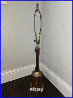 Vintage 1960s GRUVWOOD Table Lamp MCM Decor Wood Metal Bedside Accent