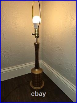 Vintage 1960s GRUVWOOD Table Lamp MCM Decor Wood Metal Bedside Accent