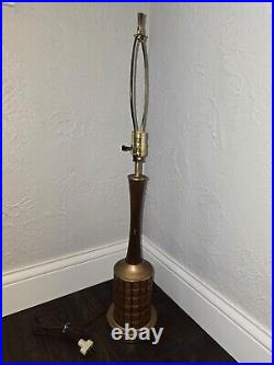 Vintage 1960s GRUVWOOD Table Lamp MCM Decor Wood Metal Bedside Accent