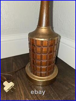 Vintage 1960s GRUVWOOD Table Lamp MCM Decor Wood Metal Bedside Accent