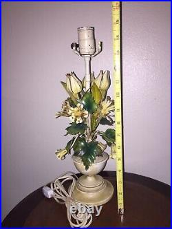 Vintage 1960s Italian Boho Chic Floral Metal Tole Floral Table Lamp BEAUTIFUL