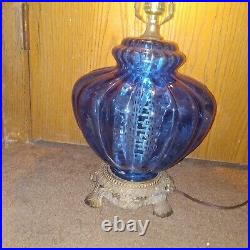 Vintage 1960s Mid-Century Modern Cobalt Blue Glass Table Lamp, Hollywood Regency