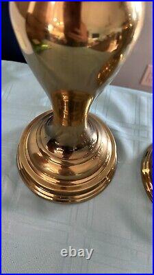 Vintage 1960s Mid Century Stiffel Solid Brass Column Turn Knob Lamps Set Of 2