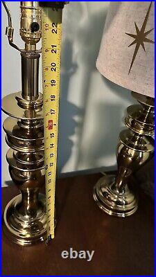 Vintage 1960s Mid Century Stiffel Solid Brass Column Turn Knob Lamps Set Of 2
