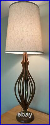 Vintage 1960s Wood Brass Sculptural Table Lamp Mid Century Lighting Modern MCM