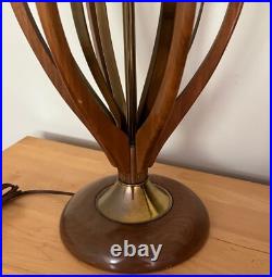 Vintage 1960s Wood Brass Sculptural Table Lamp Mid Century Lighting Modern MCM