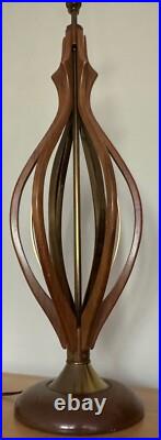 Vintage 1960s Wood Brass Sculptural Table Lamp Mid Century Lighting Modern MCM