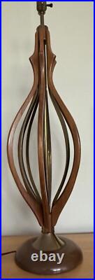 Vintage 1960s Wood Brass Sculptural Table Lamp Mid Century Lighting Modern MCM