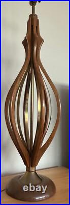 Vintage 1960s Wood Brass Sculptural Table Lamp Mid Century Lighting Modern MCM