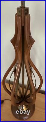 Vintage 1960s Wood Brass Sculptural Table Lamp Mid Century Lighting Modern MCM