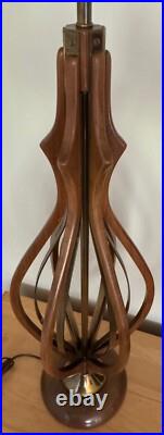 Vintage 1960s Wood Brass Sculptural Table Lamp Mid Century Lighting Modern MCM